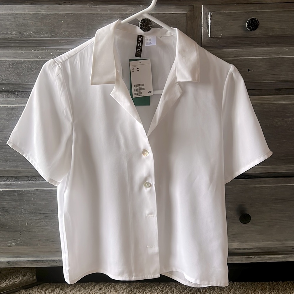 H&M new white button down crop top mesh material